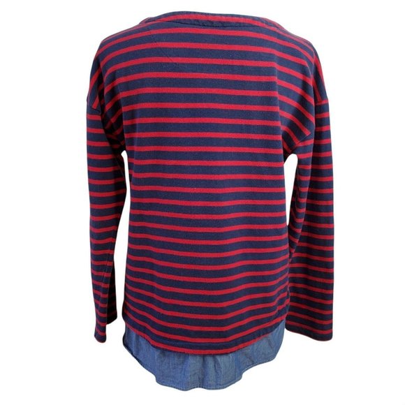 IZOD Womens Top Size M Blue Red Striped Layered Academia L/S Button Cotton - Picture 2 of 11